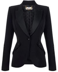Elisabetta Franchi - Schmale Passform Crepe Blazer Mit Tuxedo Details - Lyst
