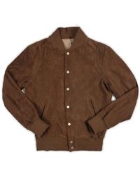 DFOUR® - Jassen ,Bruin ,Polyester Polyester Bomberjack Met Suède Knopen - Lyst
