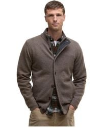 Barbour - Truien & Vesten ,Bruin ,Wol Essent Patch Zip Through Gebreide Trui - Lyst