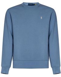 Ralph Lauren - Blauer loopback baumwoll-crewneck-sweatshirt mit pony-stickerei - Lyst