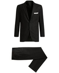 Kiton - Kostuums ,Zwart ,Wol Pinstripe Wol Kasjmier Pak - Lyst