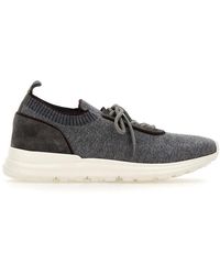 Eleventy - Schoenen ,Grijs ,Suède Gebreide Lage Sneakers - Lyst