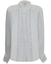 Chloé - Gerimpelde Zijden Mousseline En Kanten Blouse - Lyst