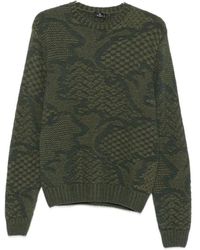 Etro - Truien & Vesten ,Groen ,Katoen Jacquard Gebreide Trui Met Ronde Hals - Lyst