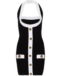 Balmain - Kleedjes ,Zwart ,Polyester Tweekleurige Halternek Gebreide Jurk - Lyst