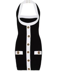 Balmain - Kleedjes ,Zwart ,Polyester Tweekleurige Halternek Gebreide Jurk - Lyst