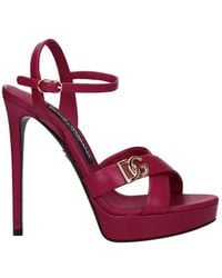 Dolce & Gabbana - Rosa Leder Plateau Sandalen Mit Schnalle - Lyst