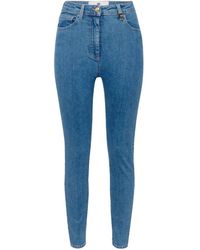 Elisabetta Franchi - Jeans ,Blauw ,Katoen High-Waist Skinny Jeans Met Logo Detail - Lyst