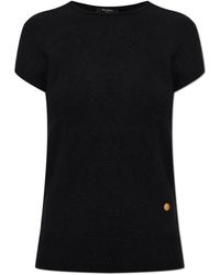 Balmain - Truien & Vesten ,Zwart ,Wol Top Met Logo-Applicatie - Lyst