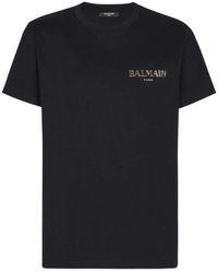 Balmain - Tops ,Zwart ,Katoen T-Shirt Met Vintage Gel Logo - Lyst