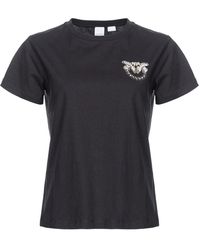 Pinko - Schwarzes love birds besticktes t-shirt,t-shirt mit mini besticktem love birds logo - Lyst