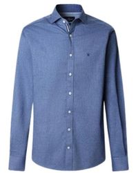 Hackett - Overhemden ,Blauw ,Katoen Tailored Fit Flannel Tape Shirt - Lyst