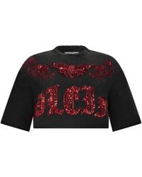 Philipp Plein - Tops ,Zwart ,Katoen Cropped T-Shirt Butterfly Tattoo - Lyst