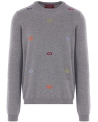 Gucci - Truien & Vesten ,Grijs ,Wol Cashmere Wollen Trui Met Jacquard Gg - Lyst