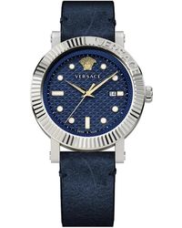 Versace - Cinturino in pelle blu orologio al quarzo - Lyst