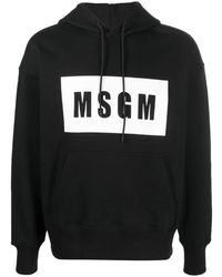 MSGM - Schwarzer front-logo hoodie pullover - Lyst