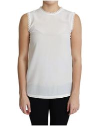 Dolce & Gabbana - Witte Blouse Met Kanten Rand En Mouwloze Top - Lyst