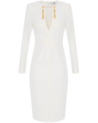 Elisabetta Franchi - Ivoor Crepe Jurk Met Ketting Manchetknopen - Lyst