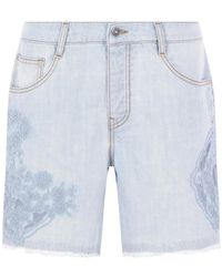 Ermanno Scervino - Korte Broeken ,Blauw ,Denim Denim Shorts Met Rebrodé Kant - Lyst