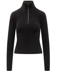 Courreges - Sweater Met Rits En Opstaande Kraag - Lyst
