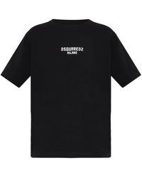 DSquared² - Tops ,Zwart ,Katoen T-Shirt Met Logo-Print - Lyst