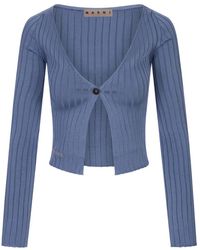Marni - Blauer rippstrick-cardigan sweater - Lyst