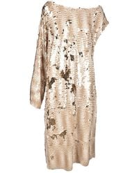 Erika Cavallini Semi Couture - Pailletten Langes Kleid Mit Asymmetrischen Ärmeln - Lyst