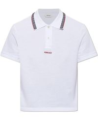 Versace - Tops ,Wit ,Katoen Geborduurd-Logo Katoenen Piqué Polo - Lyst