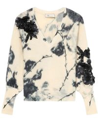 Blumarine - Truien & Vesten ,Veelkleurig ,Wol Wollen & Kasjmier Trui Met 3D-Bloemenprint - Lyst