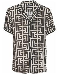 Balmain - Overhemden ,Zwart ,Pyjamashirt Met Monogramprint - Lyst