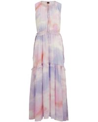 HUGO - Kleedjes ,Veelkleurig ,Polyester Mouwloze Jurk Met Print En Ruches - Lyst