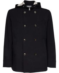Montecore - Jassen ,Blauw ,Wol Double-Breasted Hooded Jacket - Lyst