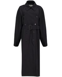 Saint Laurent - Zwarte Wollen Trenchcoat - Lyst