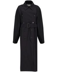 Saint Laurent - Zwarte Wollen Trenchcoat - Lyst