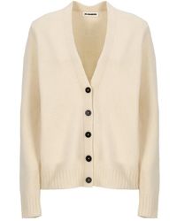 Jil Sander - Cárdigan De Lana Marfil Con Escote En V, Mujer, Talla - Lyst