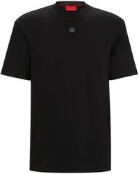 HUGO - Tops ,Zwart ,Katoen Zwart T-Shirt Met Metalen Logo - Lyst