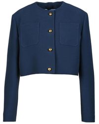 Prada - Jassen ,Blauw ,Wol Wol Zijde Tricotina Knoop Gevoerd Jas - Lyst