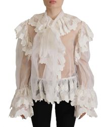 Dolce & Gabbana - Blusa bianca con balze in pizzo a maniche lunghe - Lyst