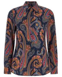 Etro - Stretch Cotton Shirt With Leafy Paisley Motif - Lyst