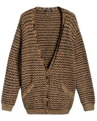 Twinset - Truien & Vesten ,Bruin ,Wol Jacquard Cardigan Met Knoopsluiting - Lyst