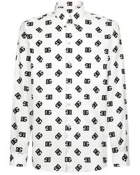 Dolce & Gabbana - Camicia bianca in cotone con stampa logo - Lyst
