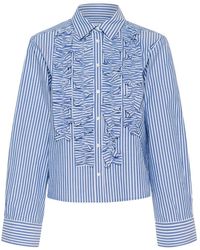 Part Two - Overhemden ,Blauw ,Katoen Blauw Gestreept Amparo Shirt Met Ruches - Lyst