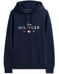 Tommy Hilfiger - Hoodies & Sweatvesten ,Blauw ,Katoen Logo Graphic Flex Fleece Hoody - Lyst