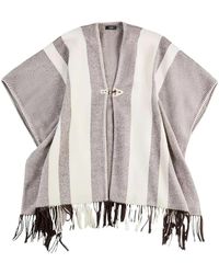 Fay - Jassen ,Veelkleurig ,Wol Gestreept Cape Met Knevelsluiting En Franje Details - Lyst