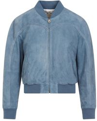 Chloé - Chaqueta De Cuero De Gamuza Azul, Mujer, Talla - Lyst