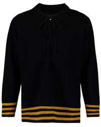 Bode - Vintage Zwarte Gestreepte Wollen Trui - Lyst