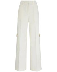 HUGO - Cargo Straight Fit Katoenen Broek Wit - Lyst