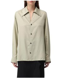 Bottega Veneta - Graue Seidenbluse Mit Kragen Langarm - Lyst