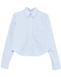 Sportmax - Overhemden ,Blauw ,Katoen Rechtgesneden Cropped Shirt - Lyst