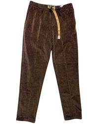 White Sand - Bruine Corduroy Elastische Taille Broek - Lyst